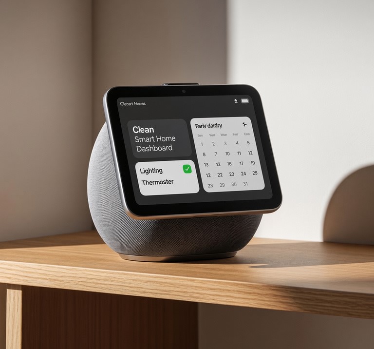 Apple HomeView smart display on a shelf